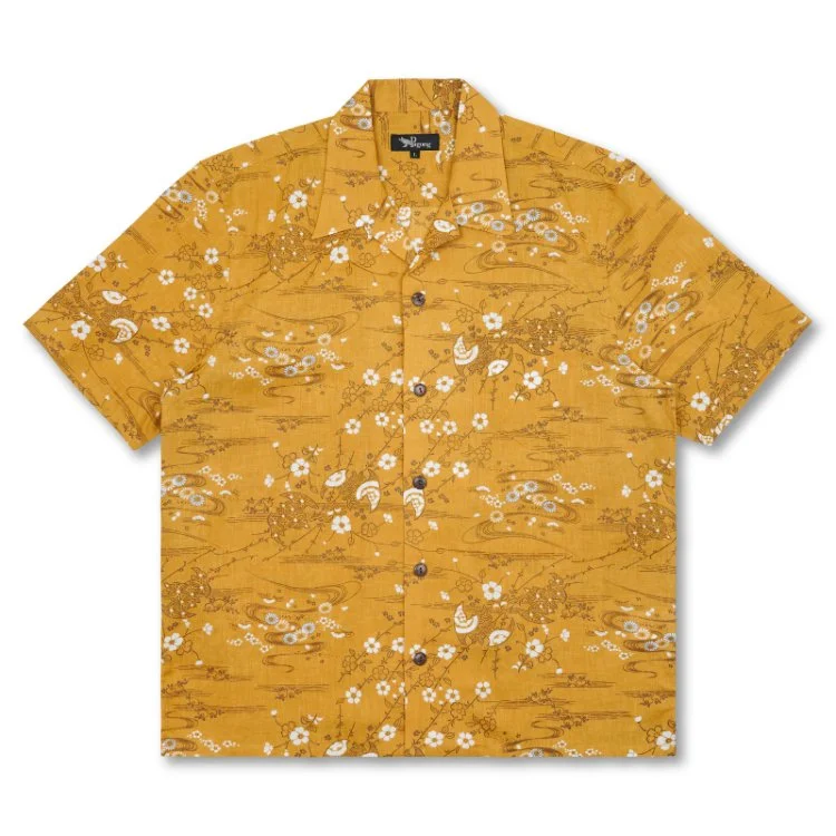 FLORAL CASCADE Cotton and Linen Aloha Shirt (Blue